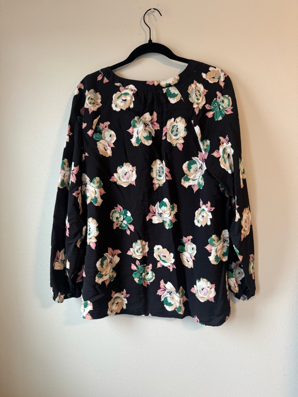 Lane Bryant Black Floral Long-Sleeve Top with Embroidered Placket - Picture 4 of 5
